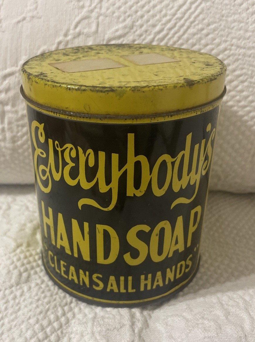 Antique Everybody’s Hand Soap “Cleans All Hands” Metal Tin Vintage Decor 1920’s Antique Everybody’s Hand Soap “Cleans All Hands” Metal Tin Vintage Decor 1920’s