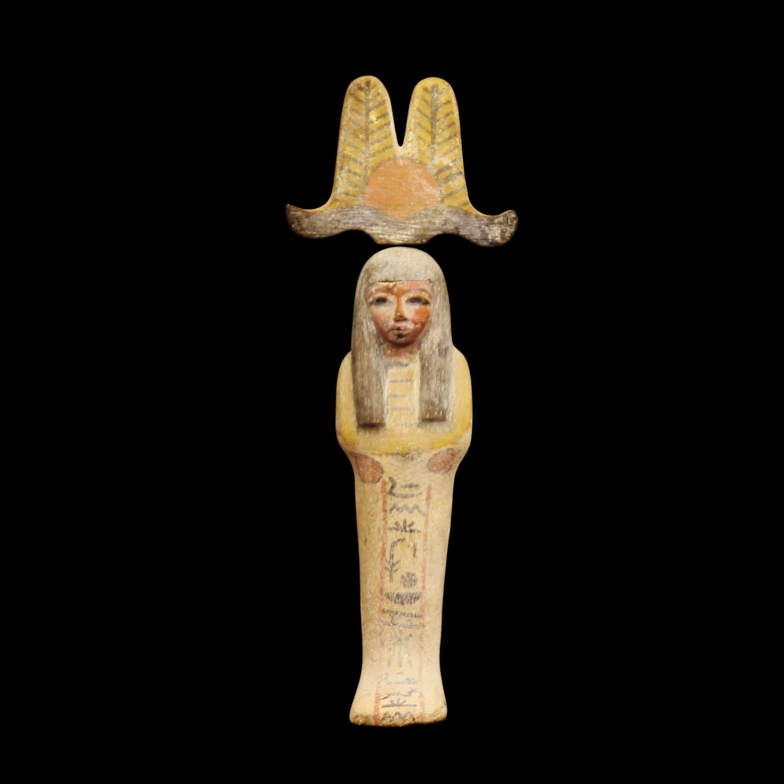 Antique Wooden Statue of Ancient Egyptian Funerary Servant Ushabti Headdres_RARE