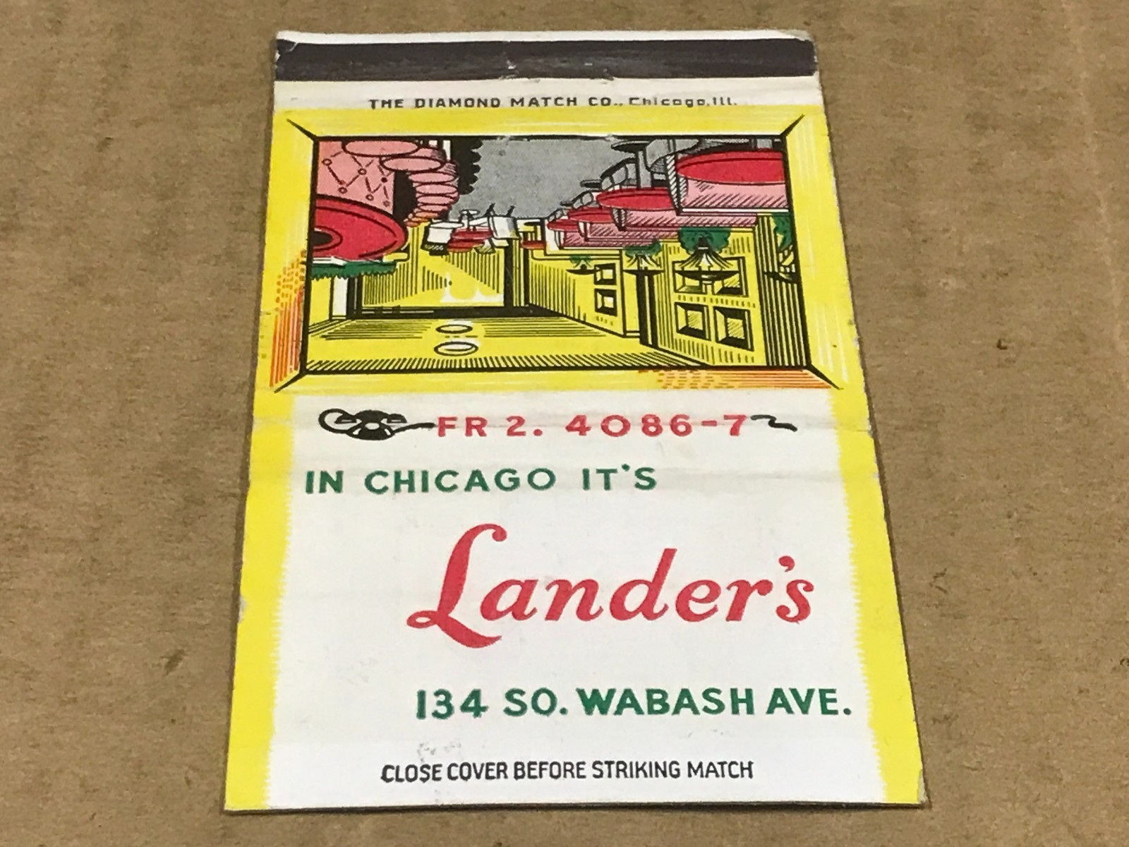 Vintage Lander's Restaurant - Chicago, Illinois - Matchcover, Matchbook Vintage Lander's Restaurant - Chicago, Illinois - Matchcover, Matchbook