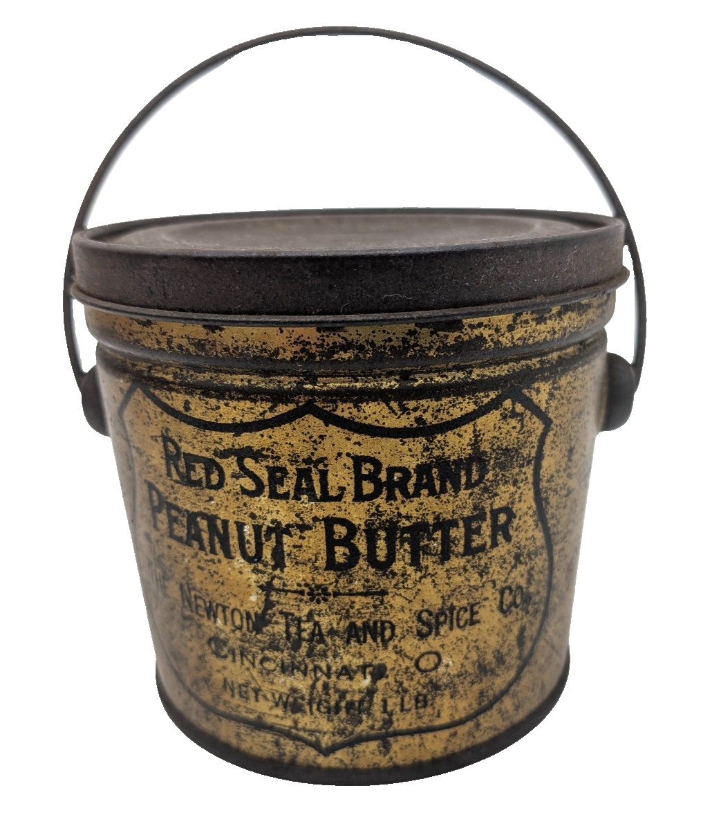 Antique Red Seal Brand Peanut Butter 1 lb Tin Pail Newton Tea Spice Cincinnati