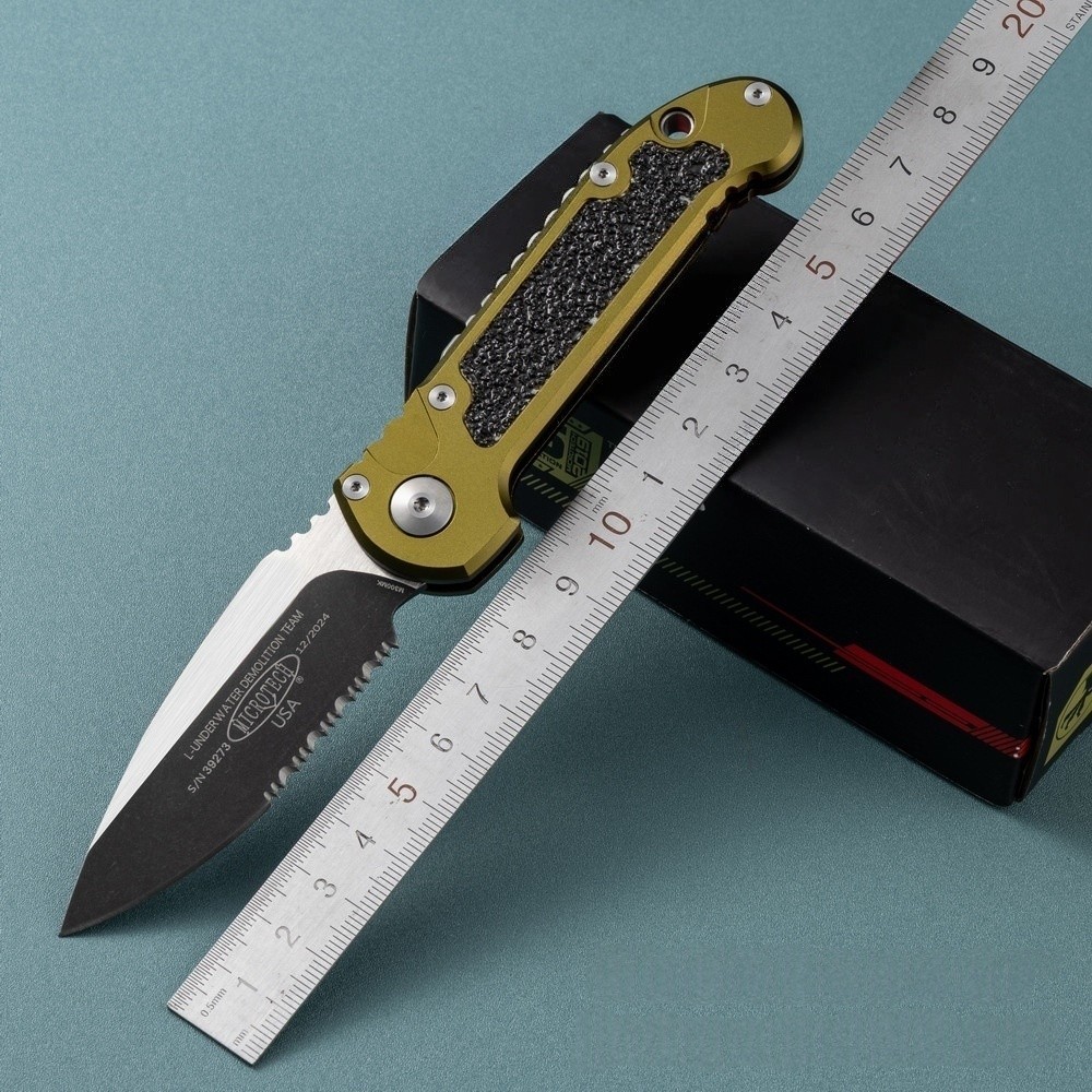 D2 Steel Folding Pocket Knife Gold Aluminum Handle High Hardness EDC Knife