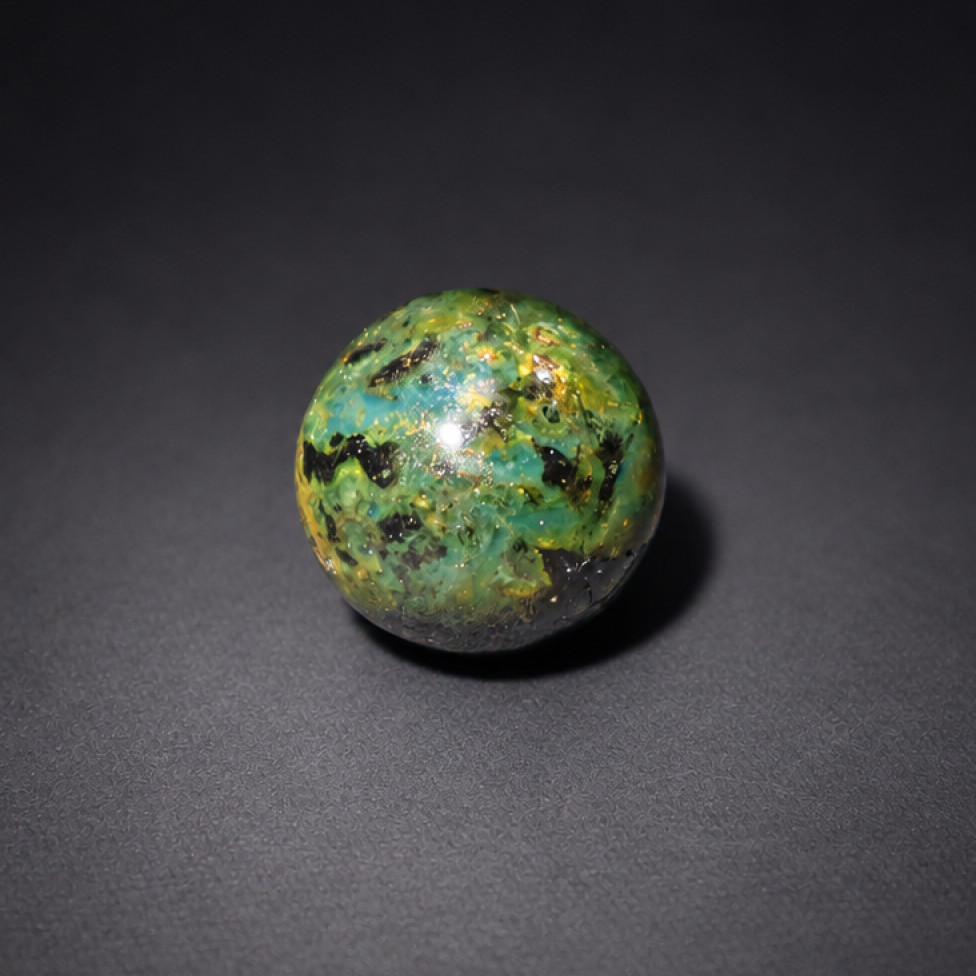 Untreated olive green blue Dominican amber sphere/ball 20mm