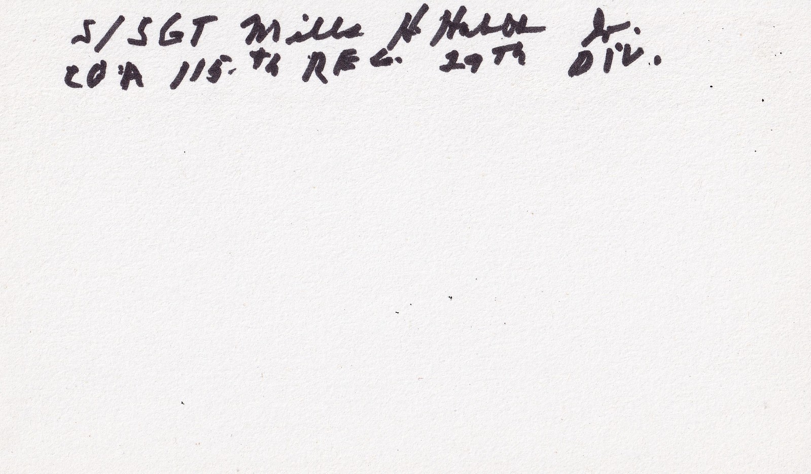 Mills Hobbs Signed Autographed Index Card WWII D-Day 29th Inf. Division Normandy