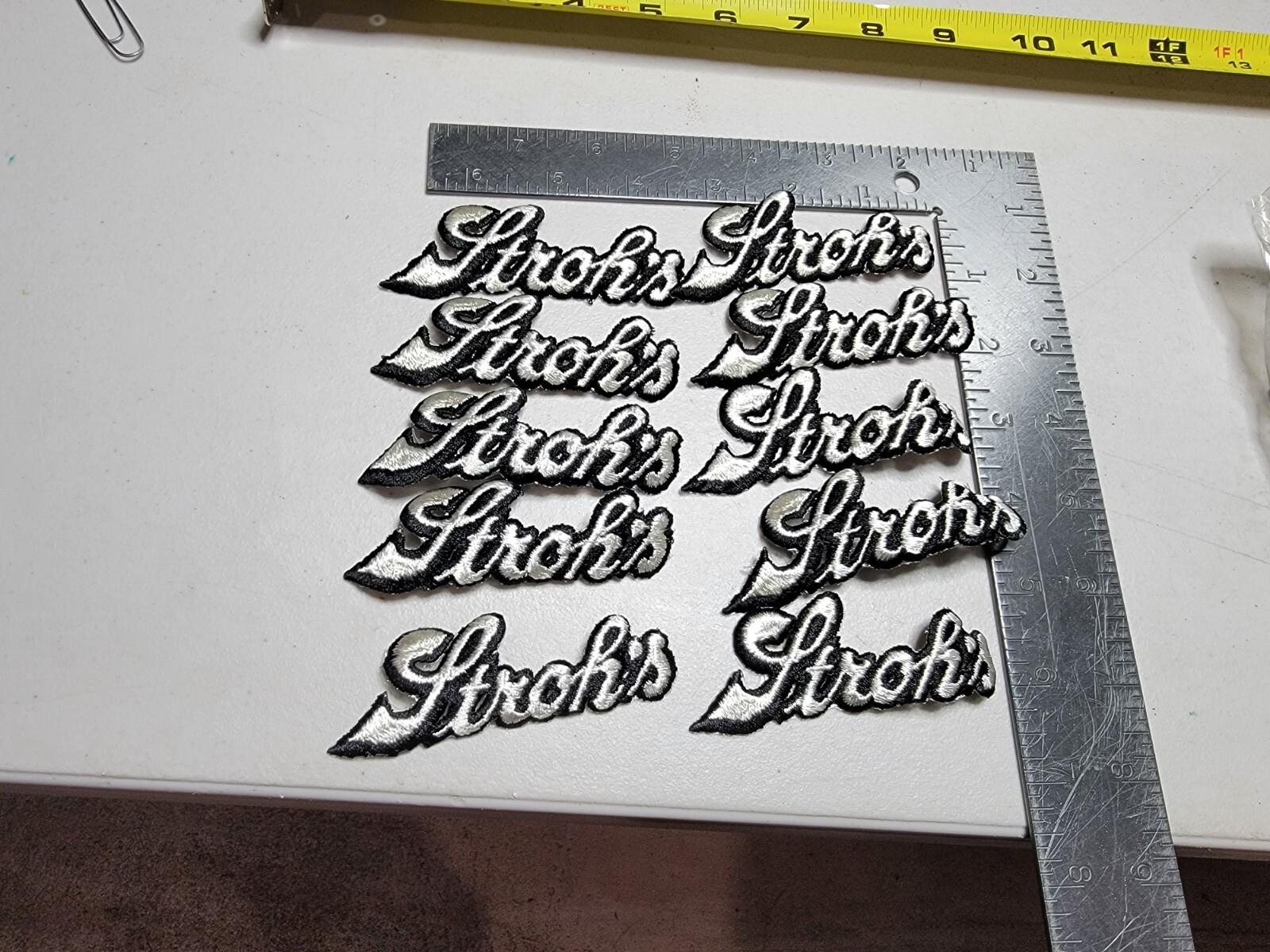 B 10 Vintage Stroh's Beer Patch Advertising Script Logo 3.5