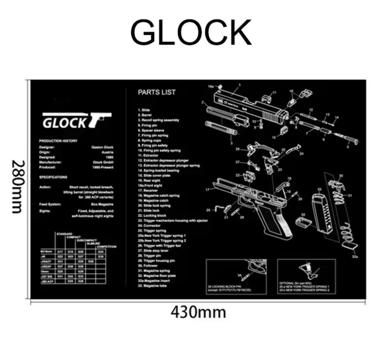 Glock 17-19 Gen1-2-3 Gun Cleaning Mat / Beauty Mat / Desk /