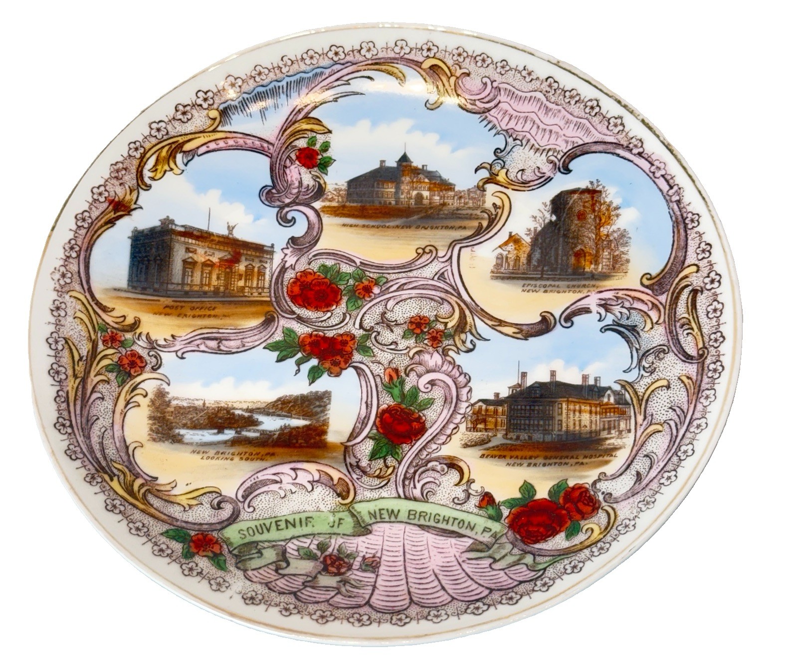NEW BRIGHTON Pennsylvania PA Antique TRANSFERWARE QUEEN LOUIS Souvenir PLATE