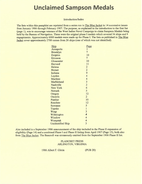 Spanish American War Sampson Medal West Indies Campaign Unissued Medal List Book Spanish American War Sampson Medal West Indies Campaign Unissued Medal List Book