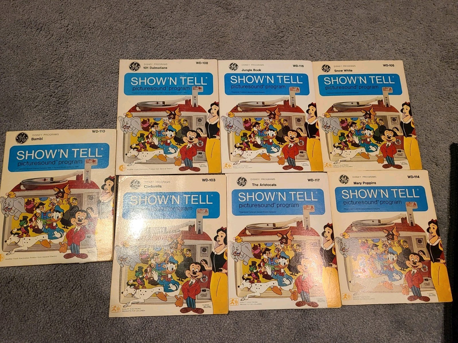 VINTAGE 1969 SHOW'N TELL PICTURESOUND PROGRAM DISNEY Lot Of 7 Snow White Bambi