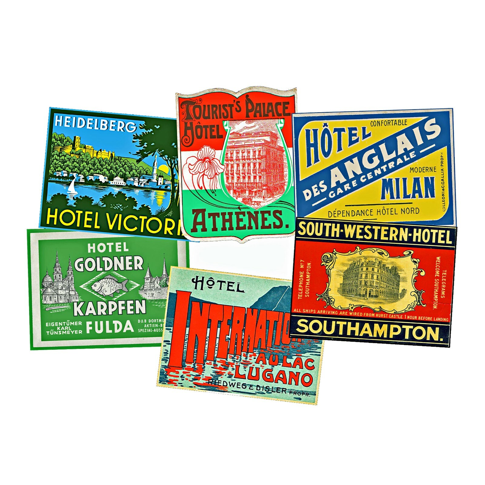 Luggage Label Stickers, 6 Steamer Trunk & Suitcase Decals, REPRODUCTIONS
