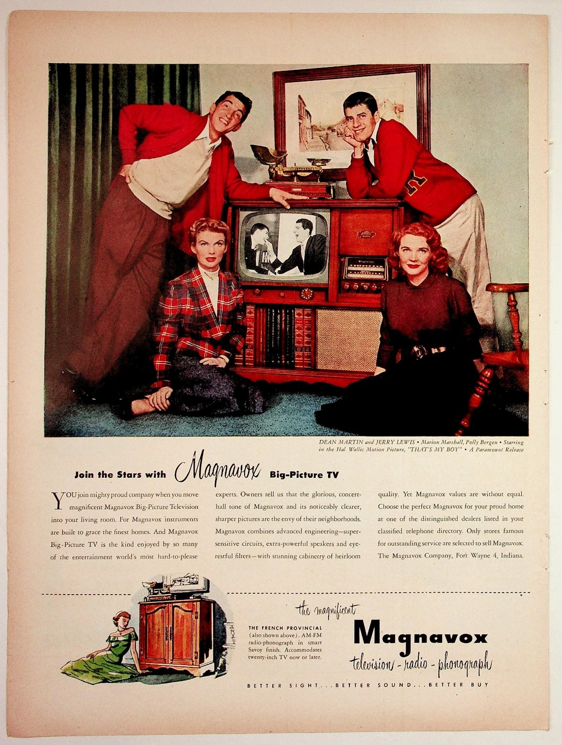 1951 Magnavox TV Ad Dean Martin Jerry Lewis That's My Boy Film Ephemera 1951 Magnavox TV Ad Dean Martin Jerry Lewis That's My Boy Film Ephemera
