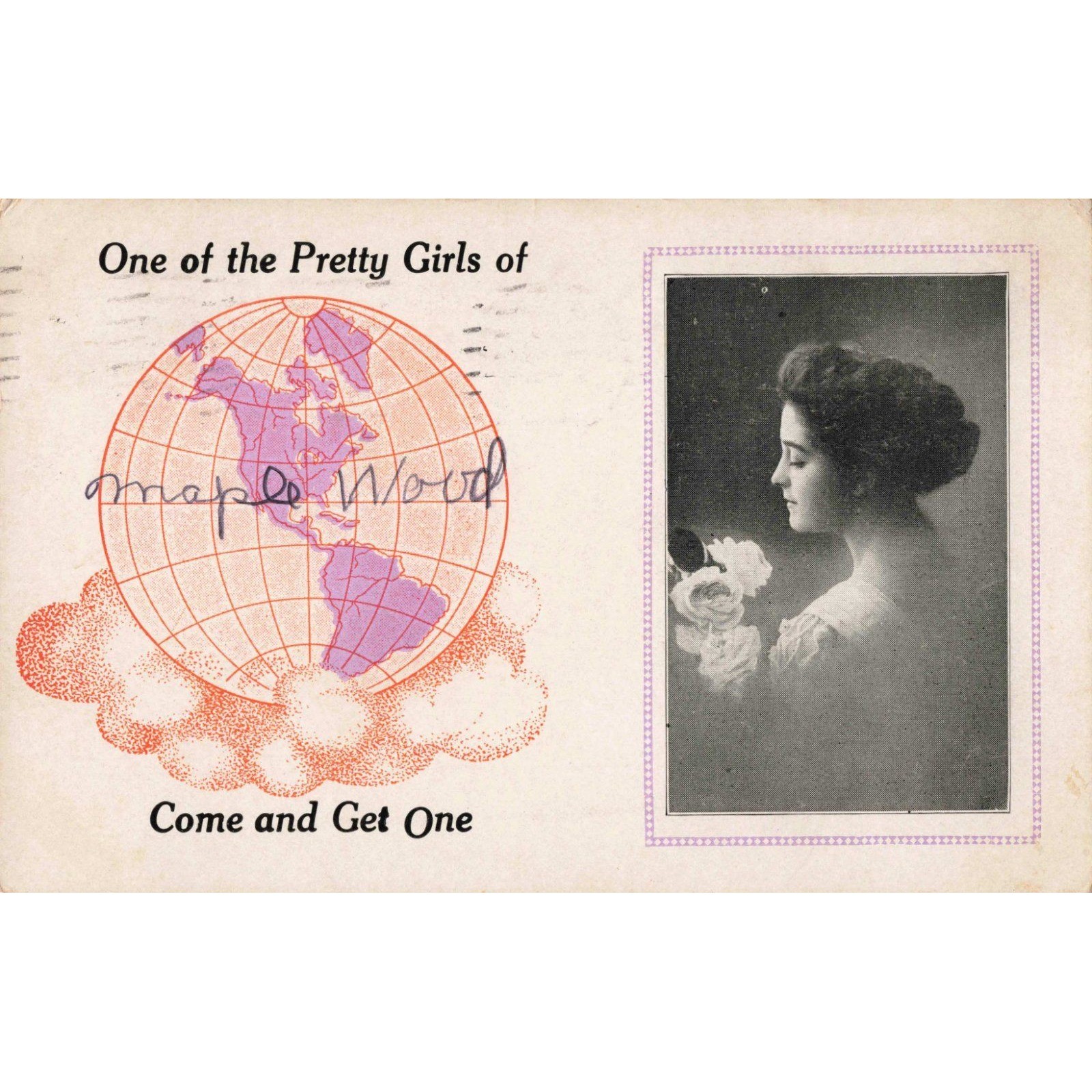 Vintage 1914 Maplewood Missouri Postcard Pretty Girls Globe St Louis Postmark