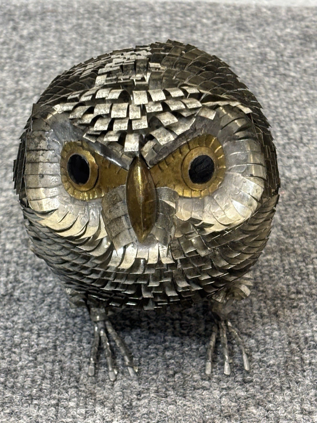 Vintage Brutalist Metal Owl Sculpture Bustamante Style Mexican Folk Art 5\
