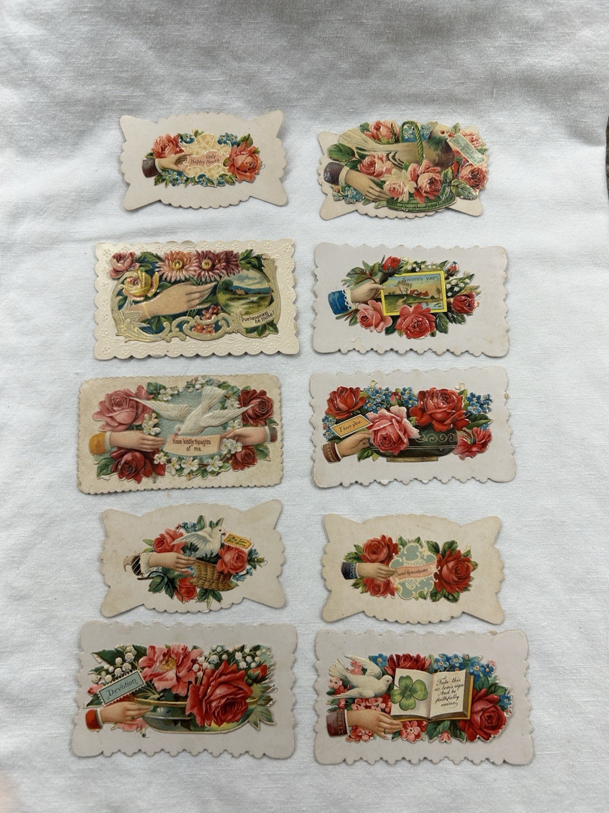 10 Victorian Era Die Cut Calling Greeting Cards Floral Flowers Antique Ephemera
