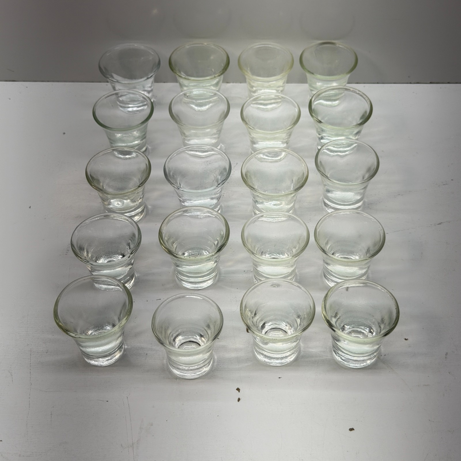 20 Vintage Church Communion Wine Cups Clear Glass Flared Top Weighted Base Set