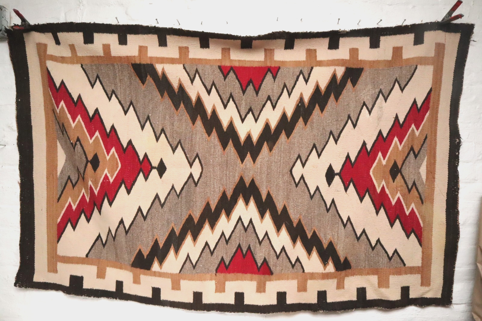 Antique Navajo Rug LARGE Native American Crystal Eye Dazzler 63x41 Weaving VTG