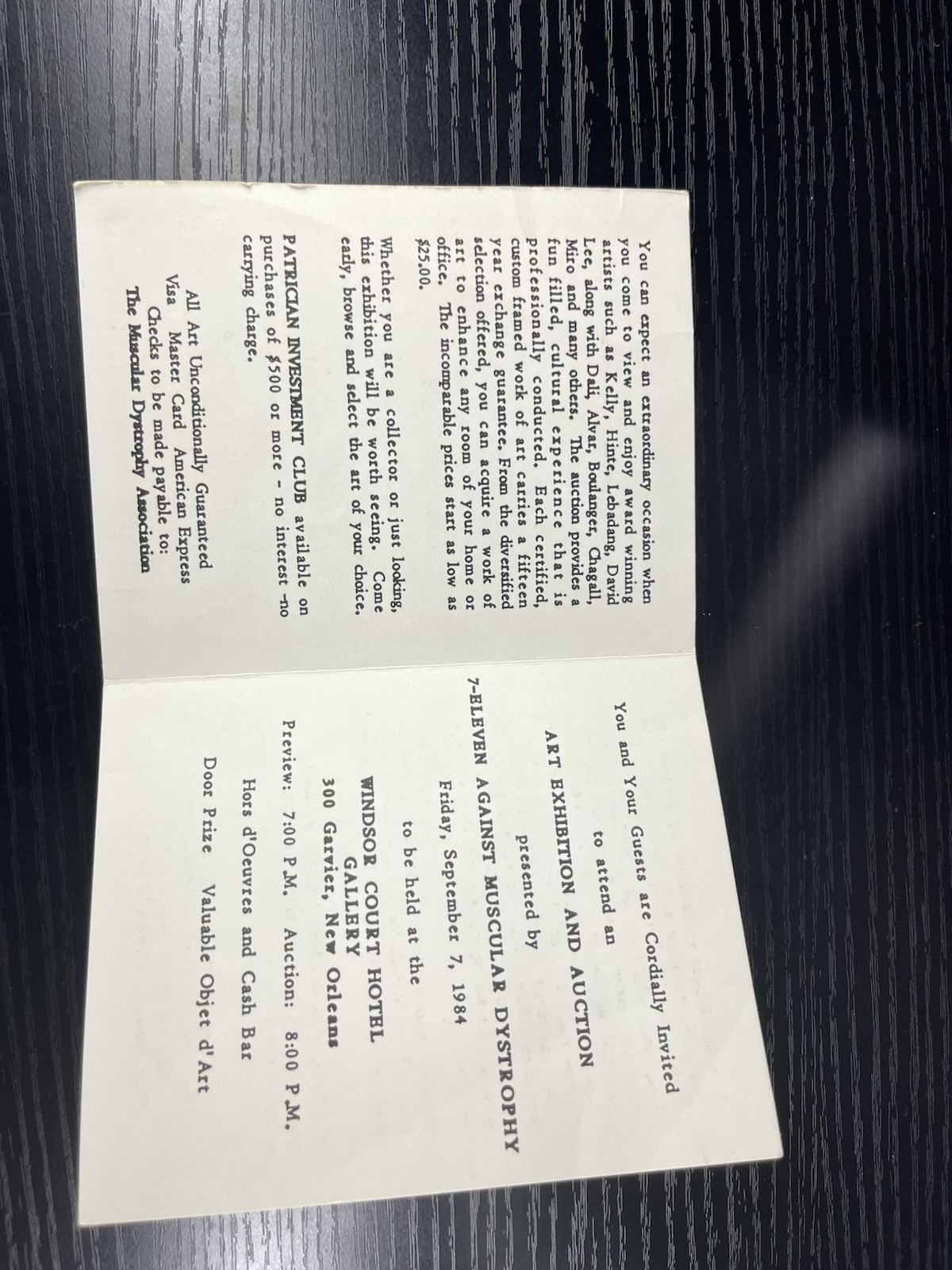 Vintage Invitation Patrician Galleries Art Exhibition and Auctions Windsor Hotel