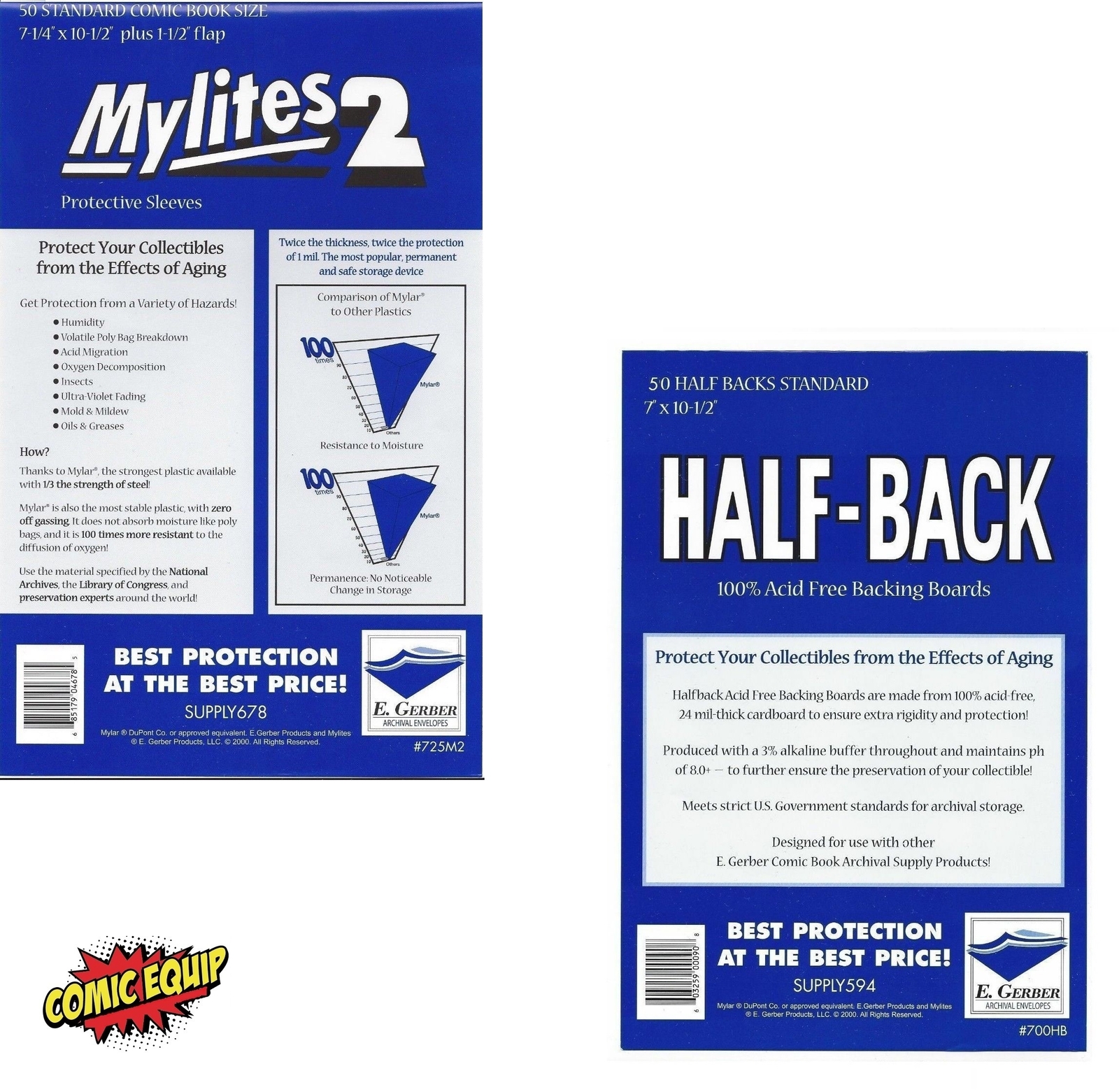 50 Mylites2 STANDARD Mylars Bags & 50 Half Back Boards 725M2/700HB E. Gerber 50 Mylites2 STANDARD Mylars Bags & 50 Half Back Boards 725M2/700HB E. Gerber