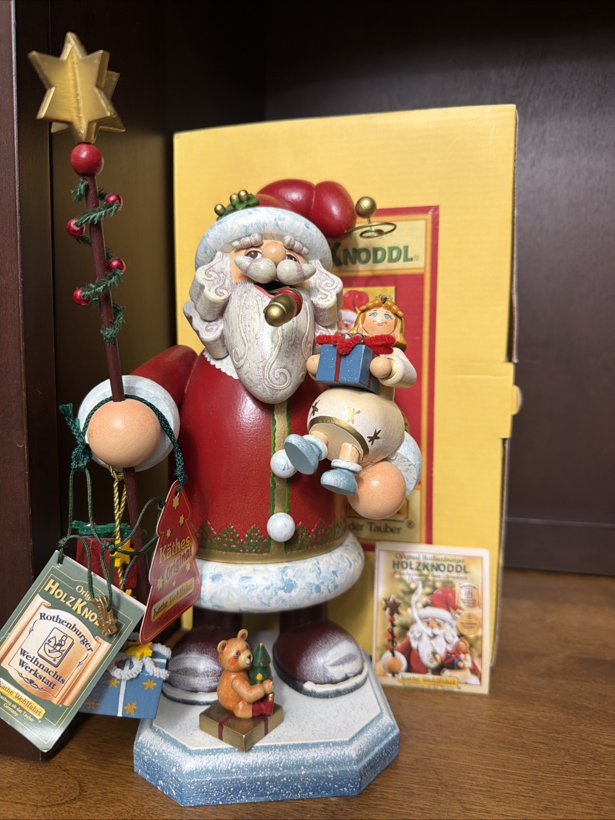 Holzknoddl Incense Smoker Kathe Wohlfahrt Santa w/ Angel Wooden Germany Vintage Holzknoddl Incense Smoker Kathe Wohlfahrt Santa w/ Angel Wooden Germany Vintage