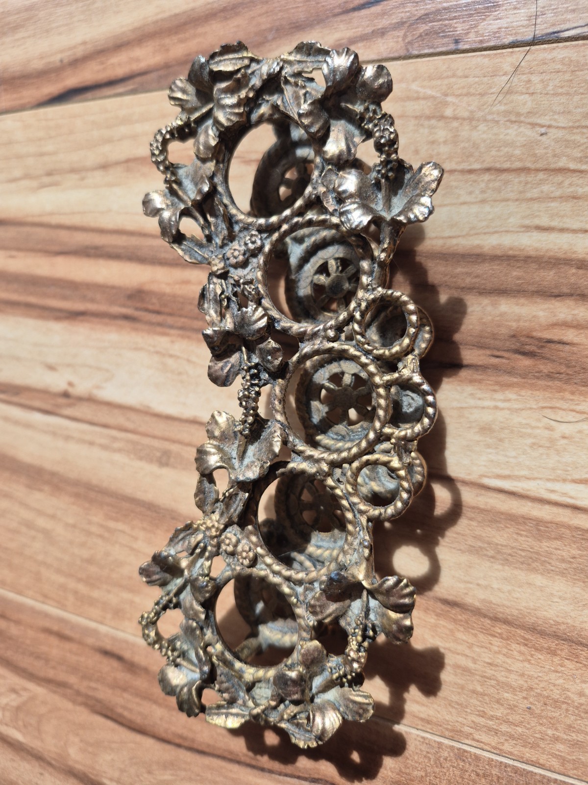Vintage Gold Tone Metal Candle Holder Or Lipstick Holder Ornate Floral Leaf 