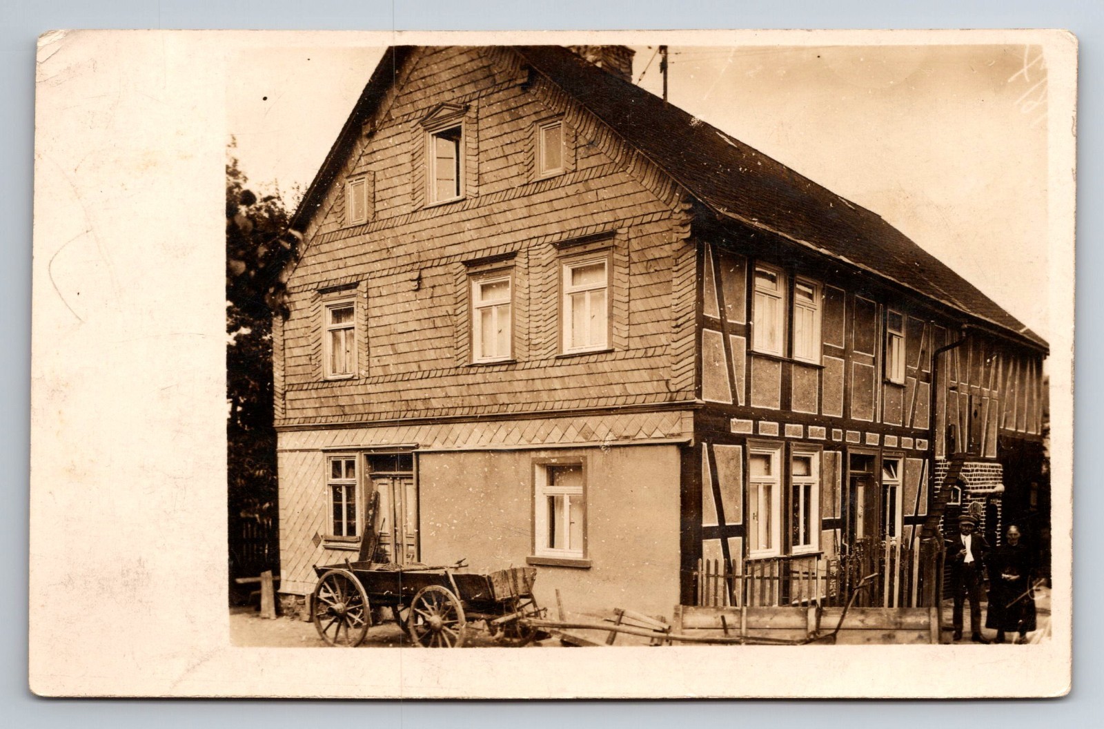 Building, Man, Woman, Cart, Real Photo, RPPC, Vintage Postcard Building, Man, Woman, Cart, Real Photo, RPPC, Vintage Postcard