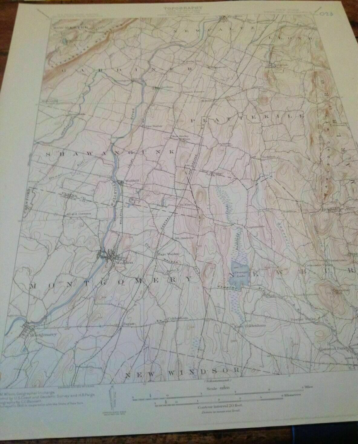 Vintage Original US Geological Survey Map Newburg,New York and Vicinity 1908