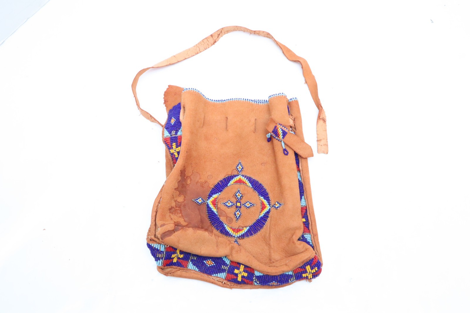 VTG APACHE BUCKSKIN LEATHER BEADED BAG/POUCH Native American Indian Art 9\