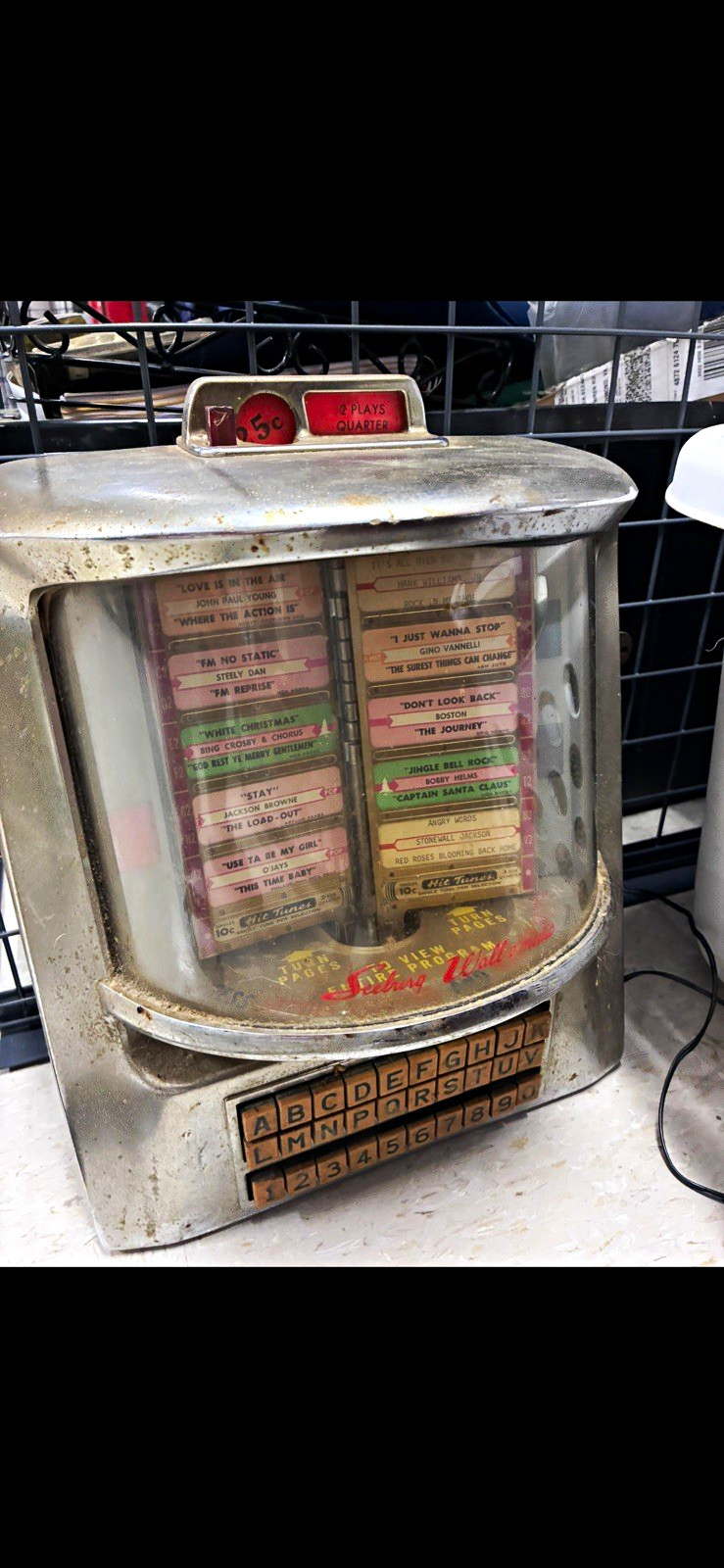 Vintage Wall-Mounted Jukebox Wallbox Selector, Metal, Song Strips, 5¢ 2 Plays Vintage Wall-Mounted Jukebox Wallbox Selector, Metal, Song Strips, 5¢ 2 Plays