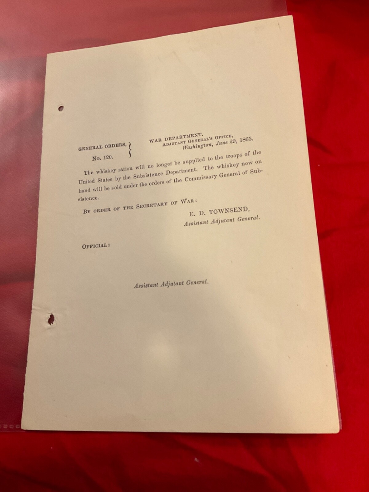 CIVIL WAR WHISKEY RATION GENERAL ORDER NO MORE FREE WHISKEY WAR IS HELL 1707