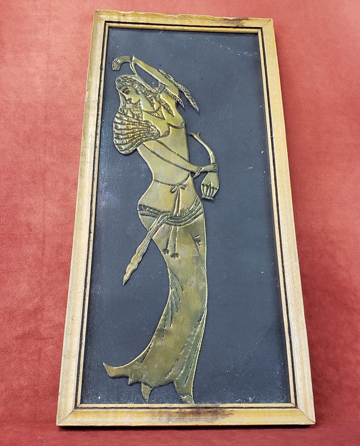 Framed Copper Persian Art, Vintage Hand Pressed Copper Goddess Wall Art Framed Copper Persian Art, Vintage Hand Pressed Copper Goddess Wall Art