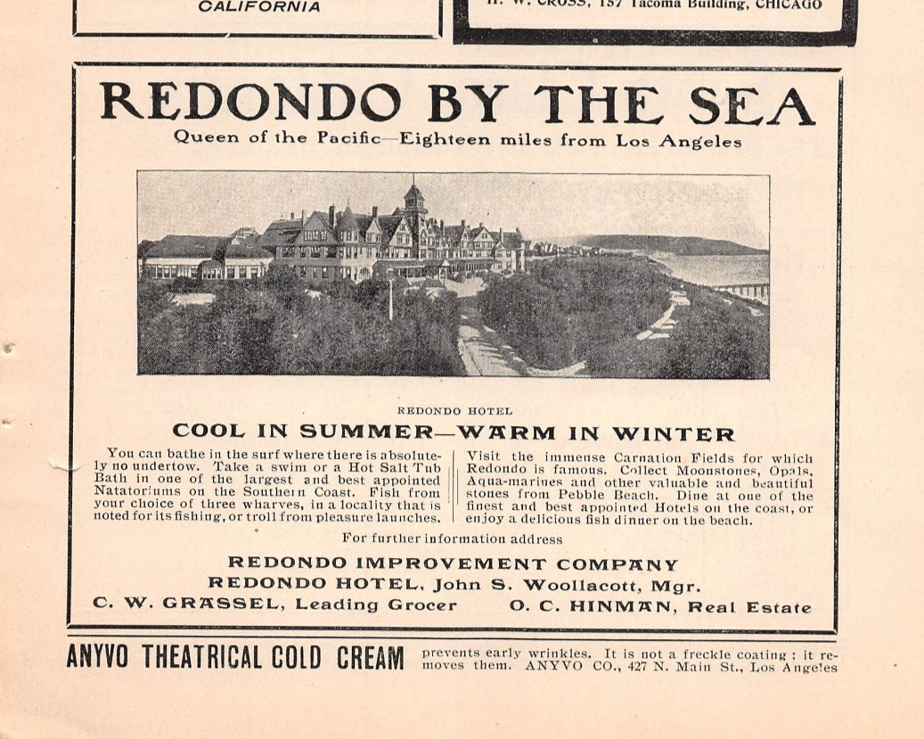 1905 ad REDONDO BY THE SEA Redondo Beach CA Hotel \ 1905 ad REDONDO BY THE SEA Redondo Beach CA Hotel \
