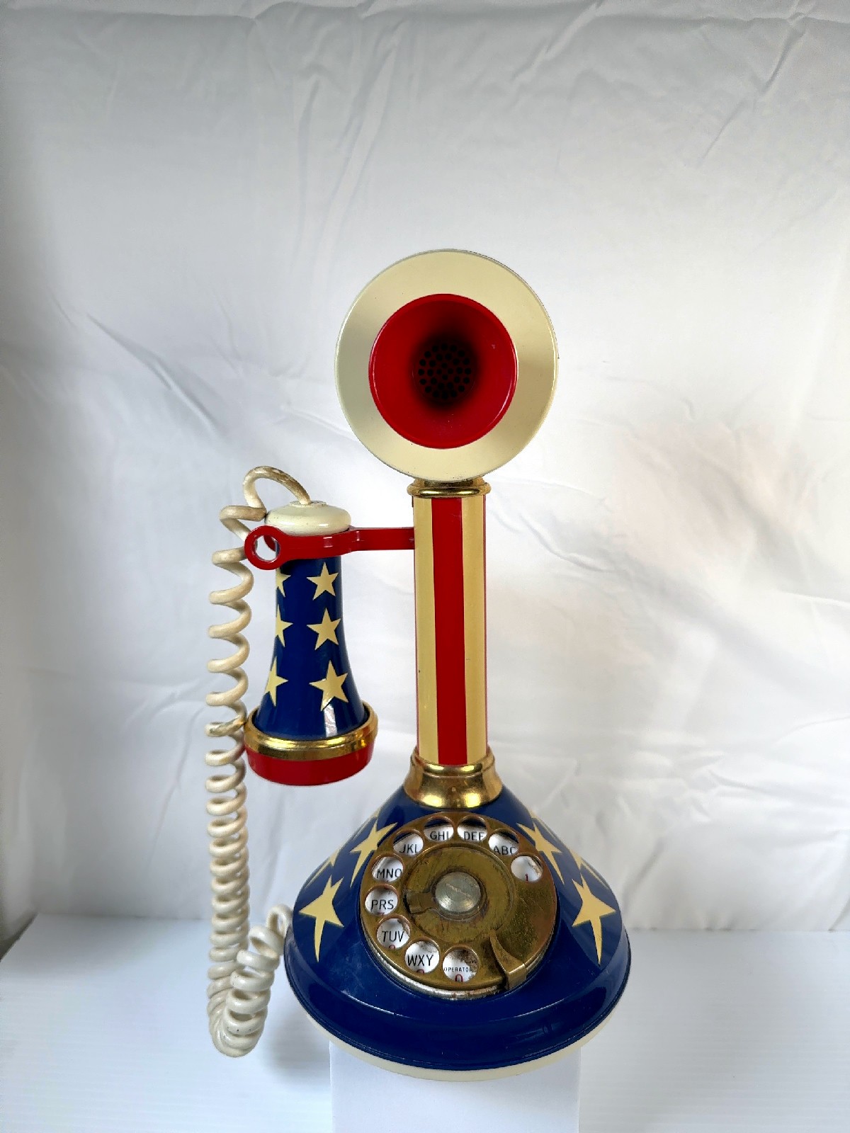 Vintage 1970s Deco-Tel Stars & Stripes Candlestick Rotary Telephone USA 144005