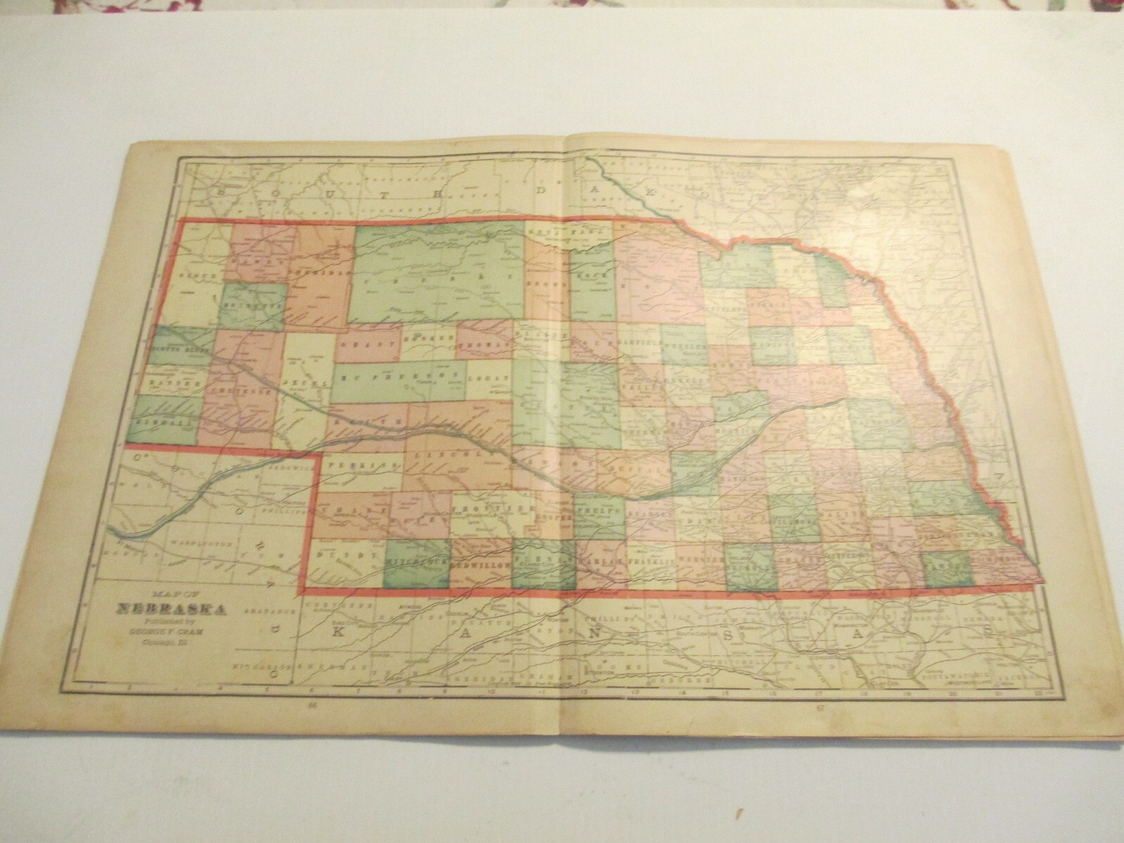 ANTIQUE MAP OF NEBRASKA CRAM'S ATLAS 1905 23 X 14.5 ANTIQUE MAP OF NEBRASKA CRAM'S ATLAS 1905 23 X 14.5