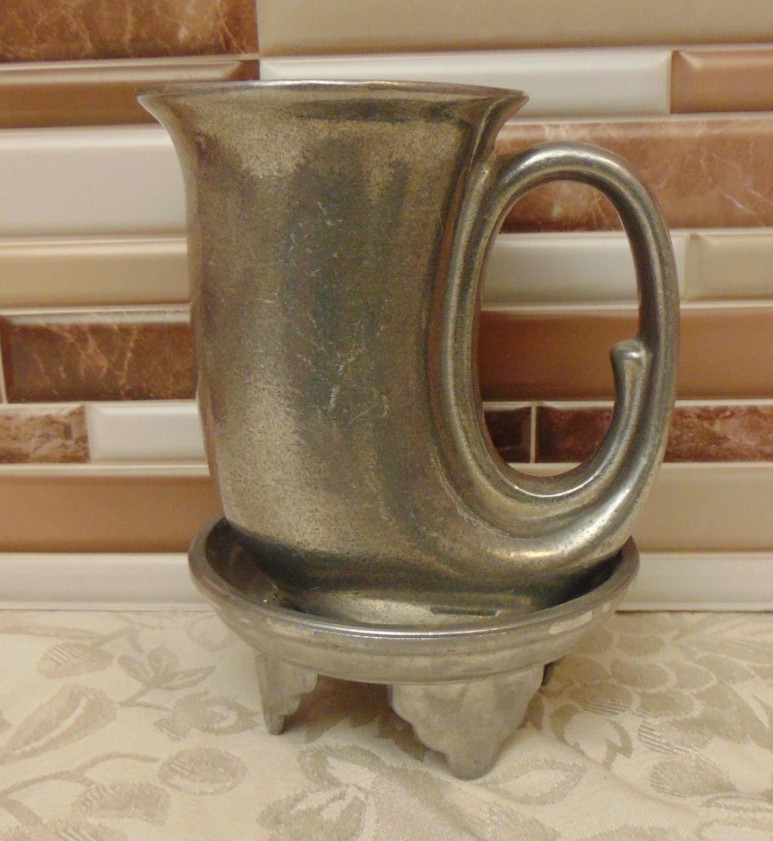Vintage RWP Wilton Pewter French Horn Mug W/ Holder Made In USA