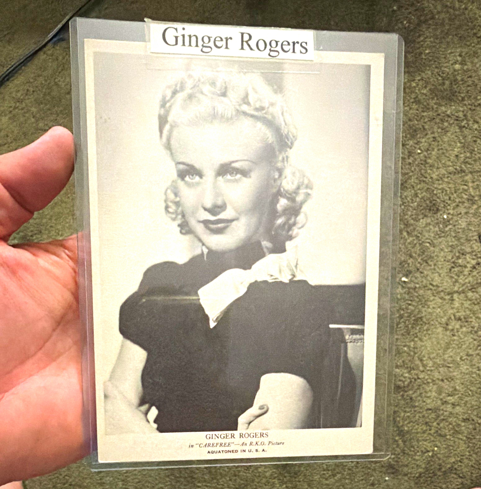 Vintage 1938 Ginger Rogers Carefree RKO Movie Arcade Exhibit Card Aquatone VTG
