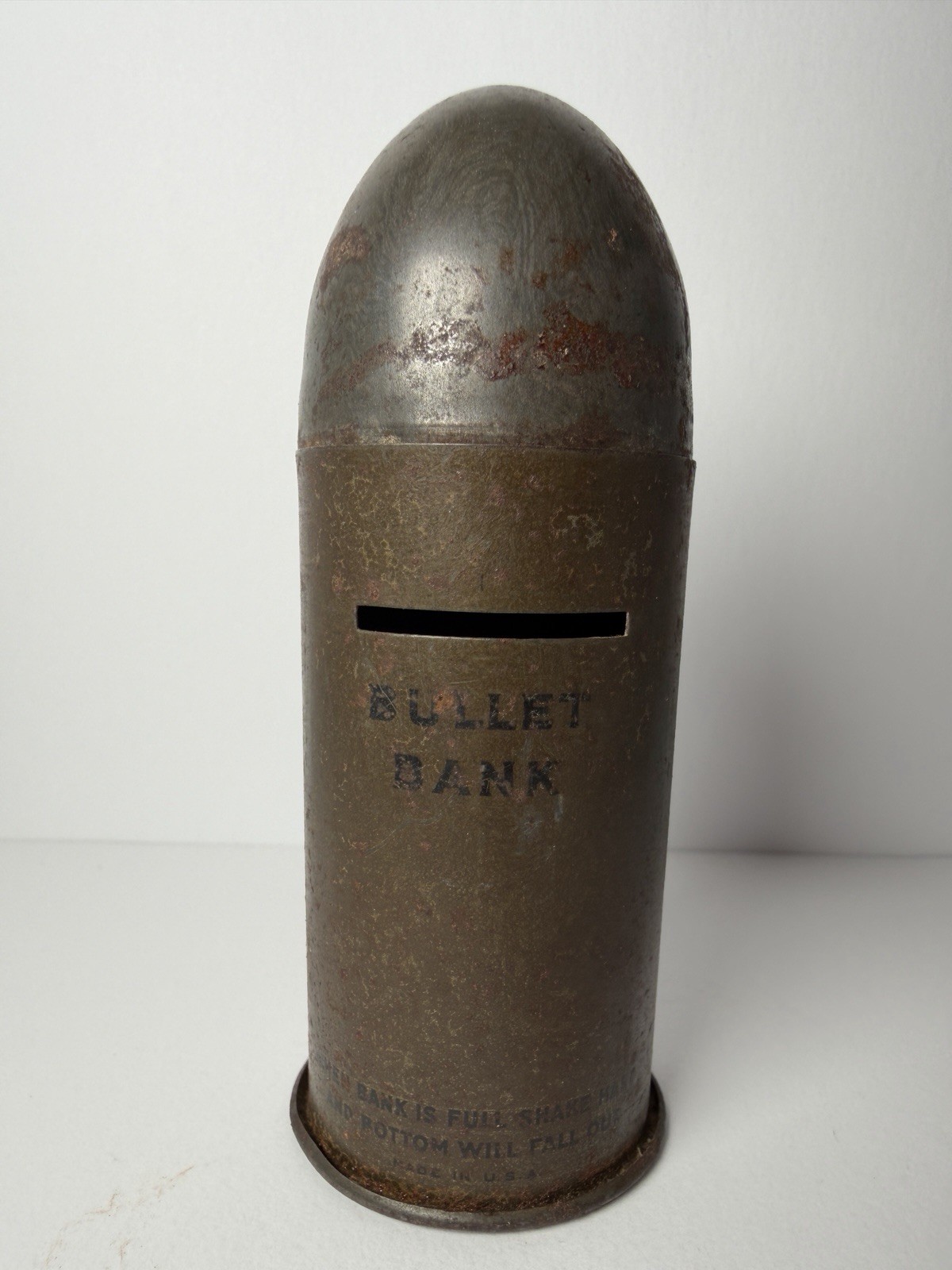 Vintage 1940s Metal BULLET BANK Made In USA Buster Brown’s Advertising Patina