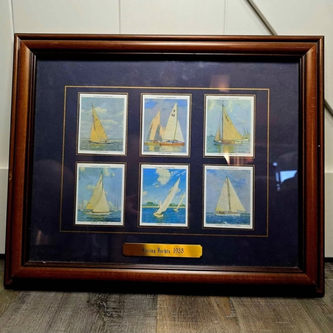 6 Vintage 1938 Racing Yachts Sailboat CIGARETTE TOBACCO CARDS Framed Vintage 