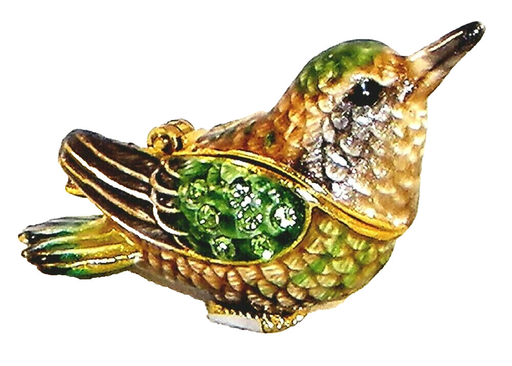 Chirping Hummingbird Pewter Bejeweled Hinged Miniature Trinket Box  Kingspoint 