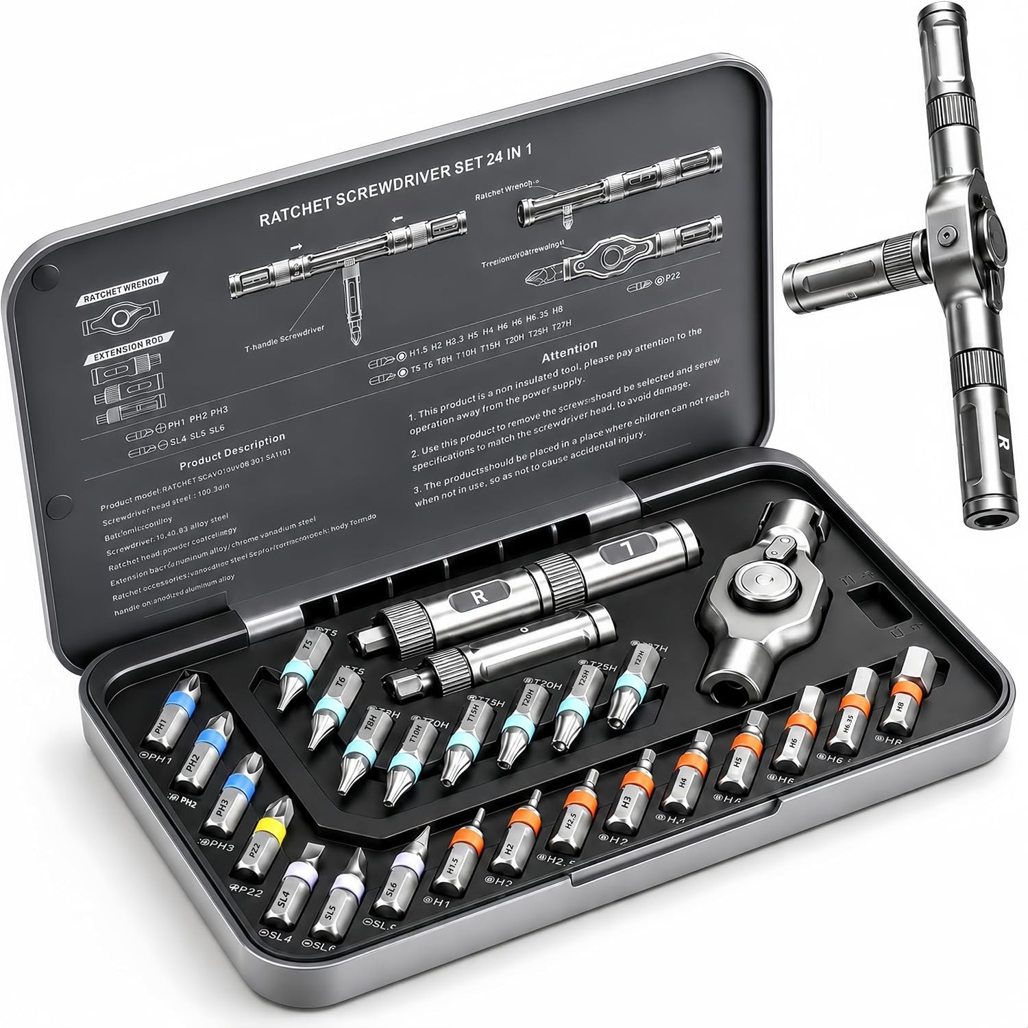 24-in-1 Magnetic Ratchet Screwdriver Set for Home, DIY & Electronics