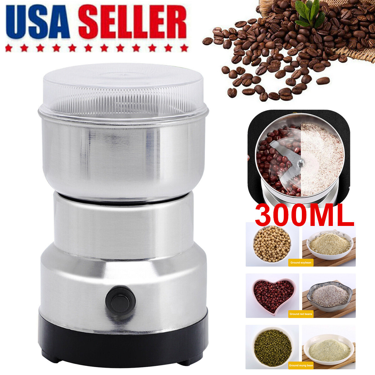 Electric Coffee Bean Grinder Nut Seed Herb Grind Spice Crusher Mill Blender US Electric Coffee Bean Grinder Nut Seed Herb Grind Spice Crusher Mill Blender US