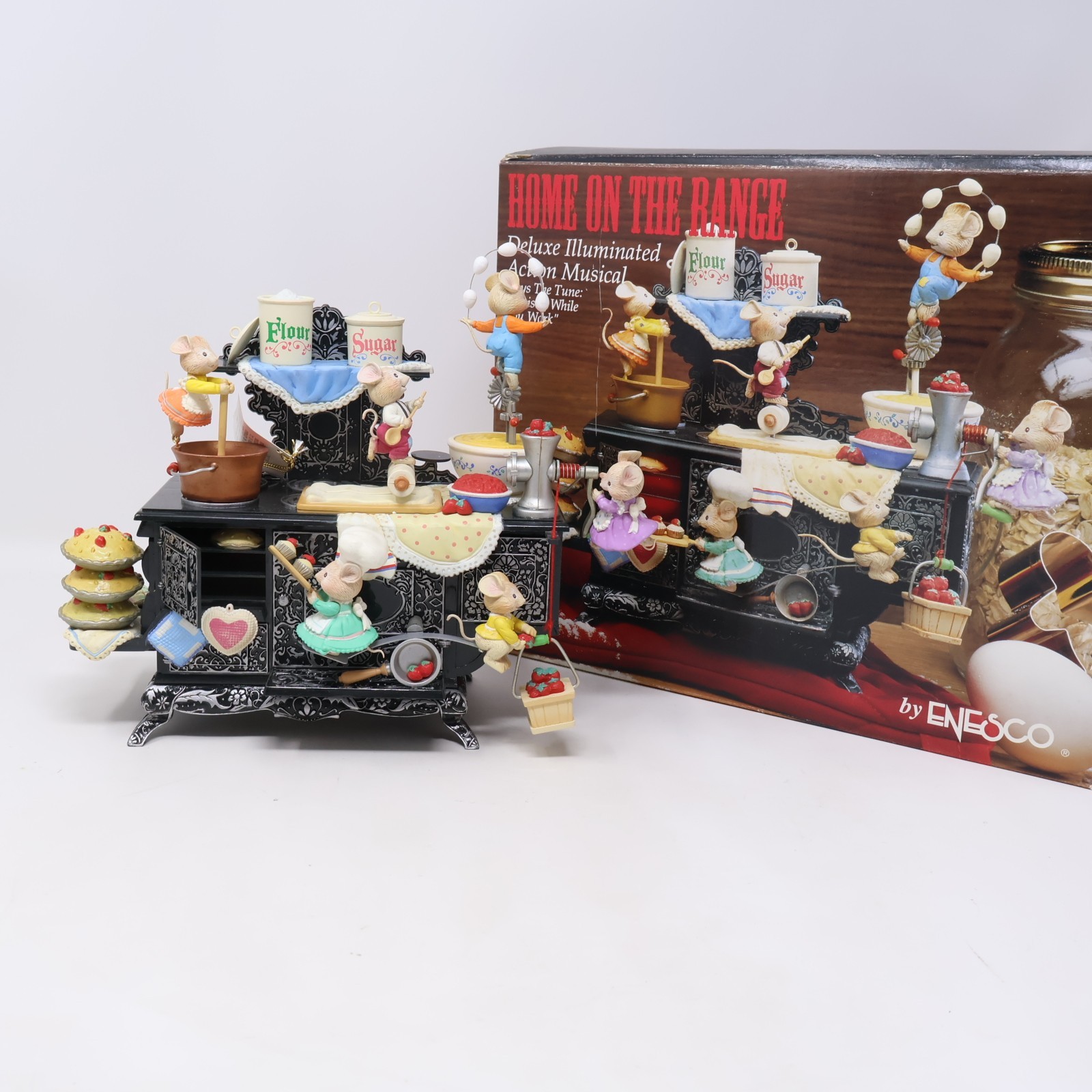 ENESCO Home on the Range Deluxe Action Musical Motion Music Box Mice Vintage