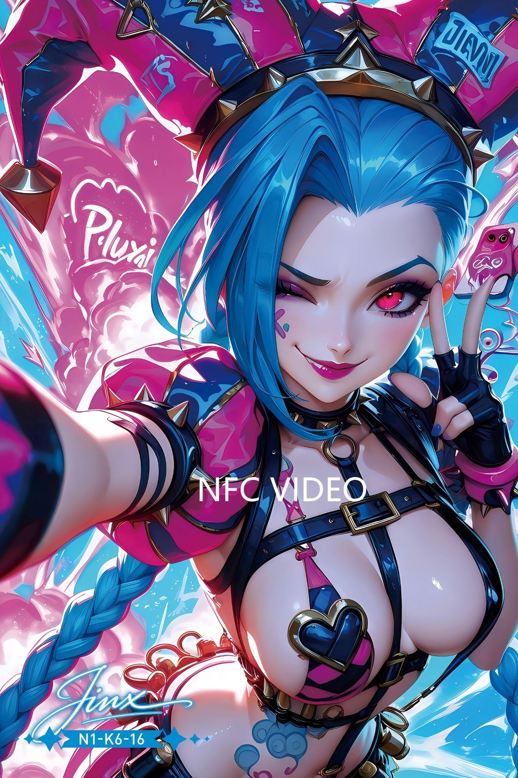 Jinx Arcane Anime Waifu Card With NFC Chip A5 Holographic Collectible Art Card Jinx Arcane Anime Waifu Card With NFC Chip A5 Holographic Collectible Art Card