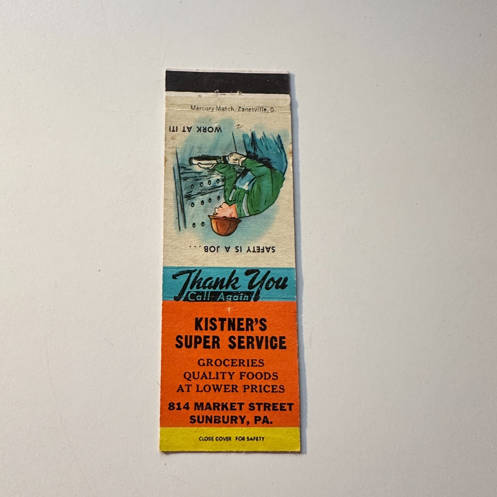 Kistner's Super Service Groceries Sunbury PA Vintage Matchbook Cover 5MB126-3-8