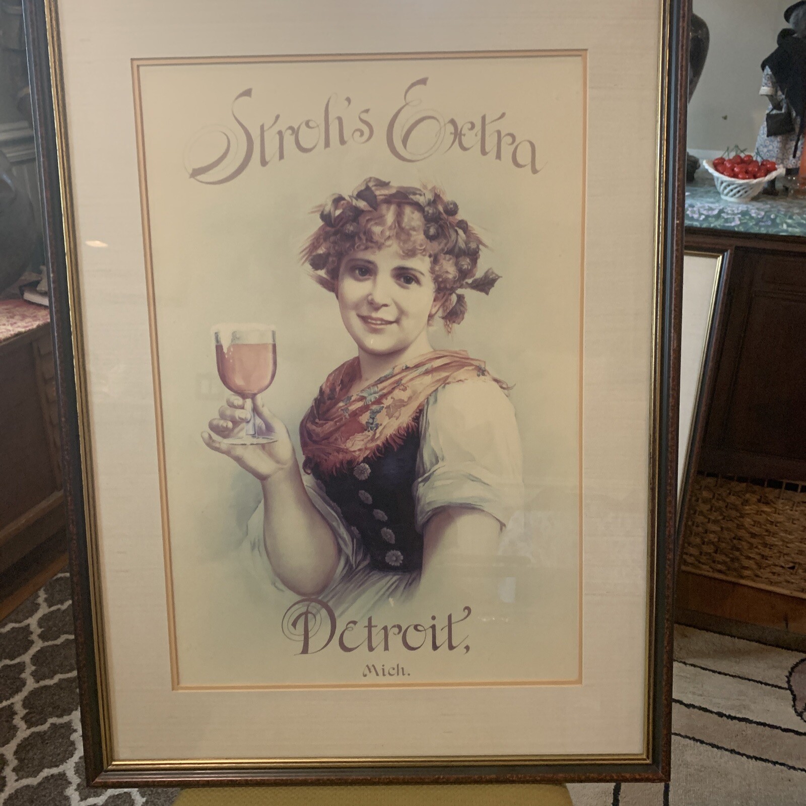 Rare Strohs Extra Beer Advertisement Louis Pranger Lithograph Framed 33x25”