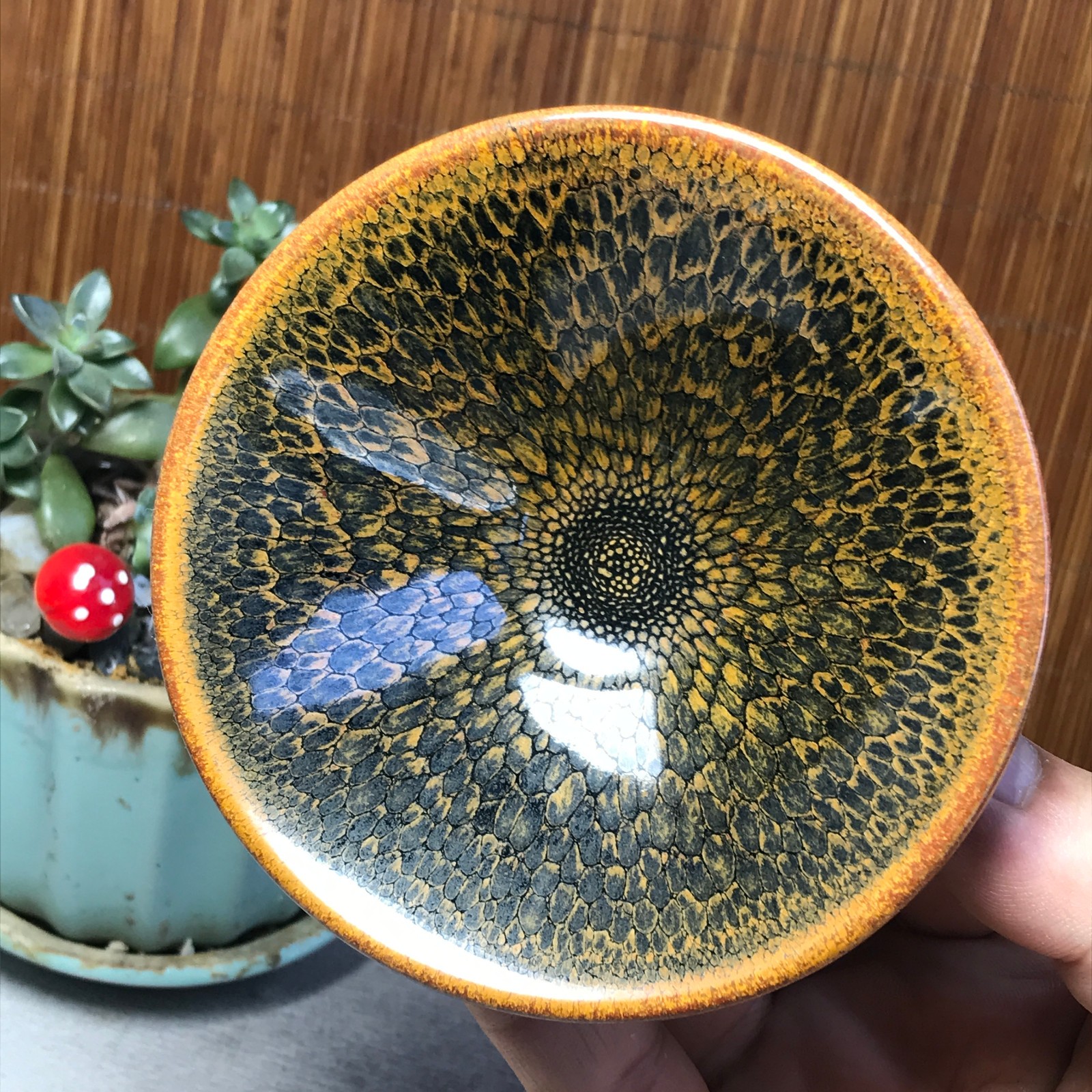 Handmade Yellow Hare‑Fur Jian Zhan Teacup Ceramic Tea Bowl for Collection A7226