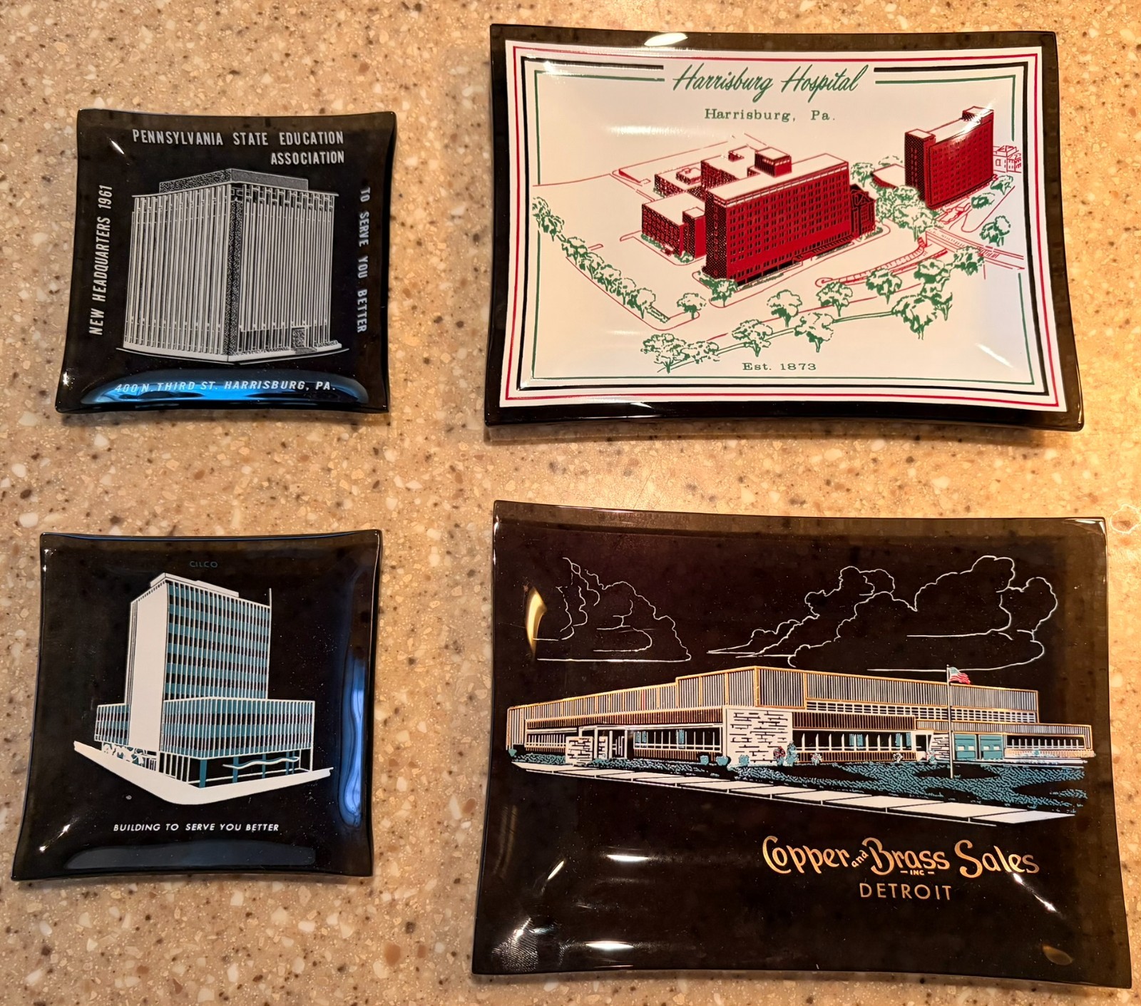 Lot of 4 Vintage Mid-Century Modern Advertising Glass Ashtrays