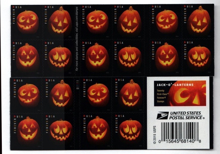 USPS JACK O LANTERN BOOKLET OF 20 FIRST CLASS LETTER STAMPS