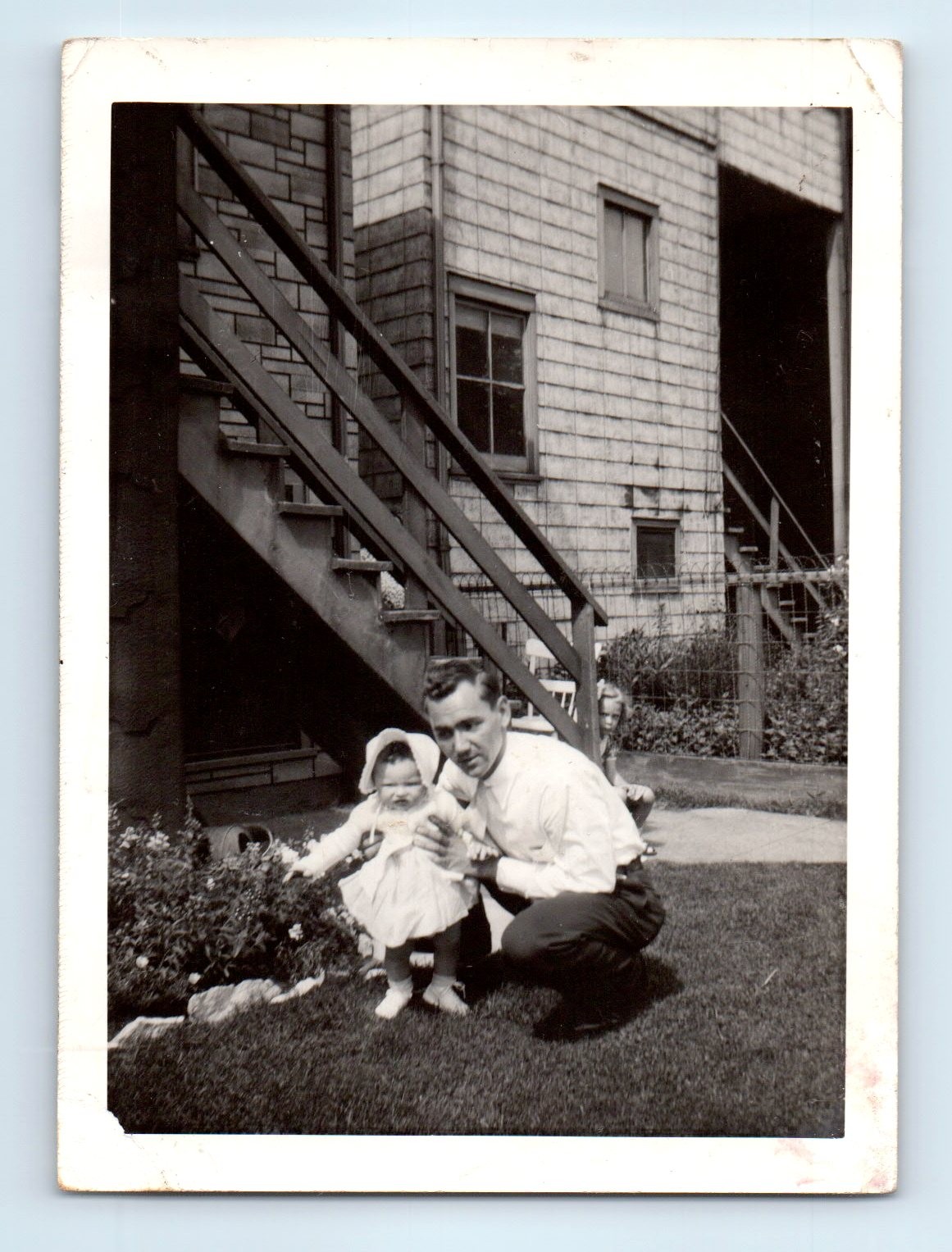 Old Vintage Photo MAN AND TODDLER GIRL IN YARD BY HOUSE FOUND PHOTOGRAPH
