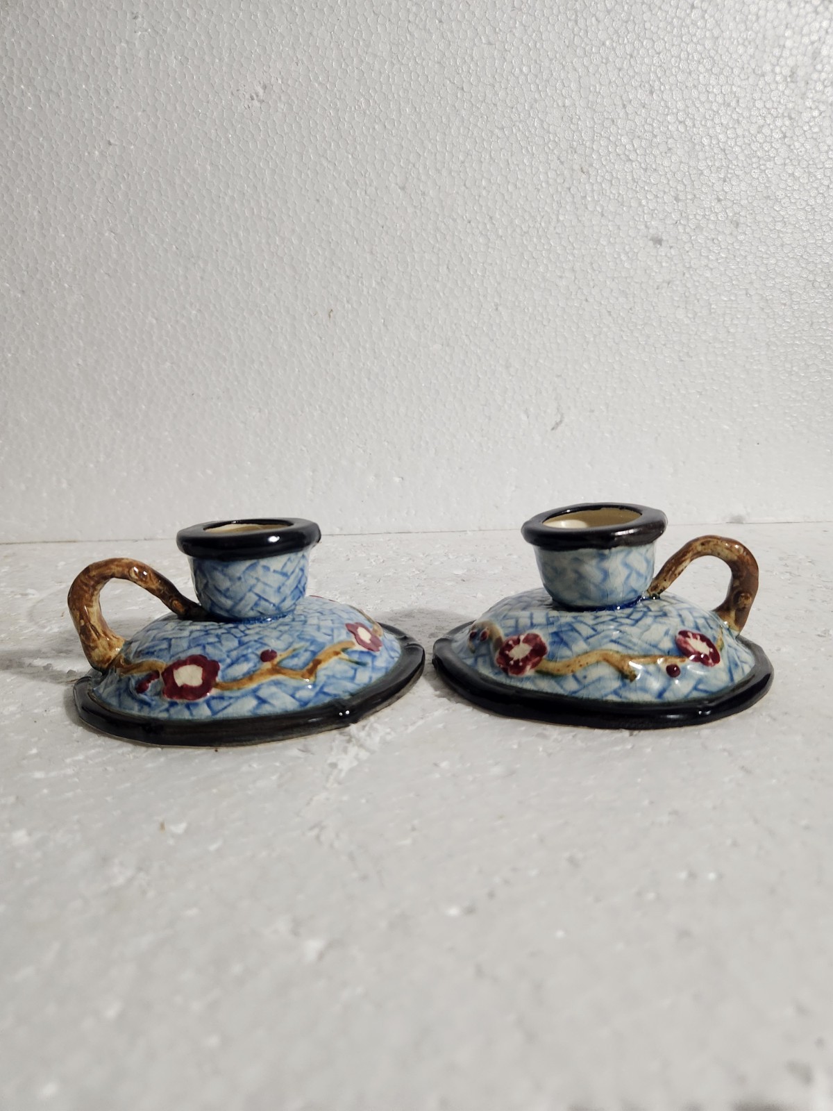 2 Vintage Maruhon Ware Ceramic Candlestick Holders with Handles • 2\ 2 Vintage Maruhon Ware Ceramic Candlestick Holders with Handles • 2\
