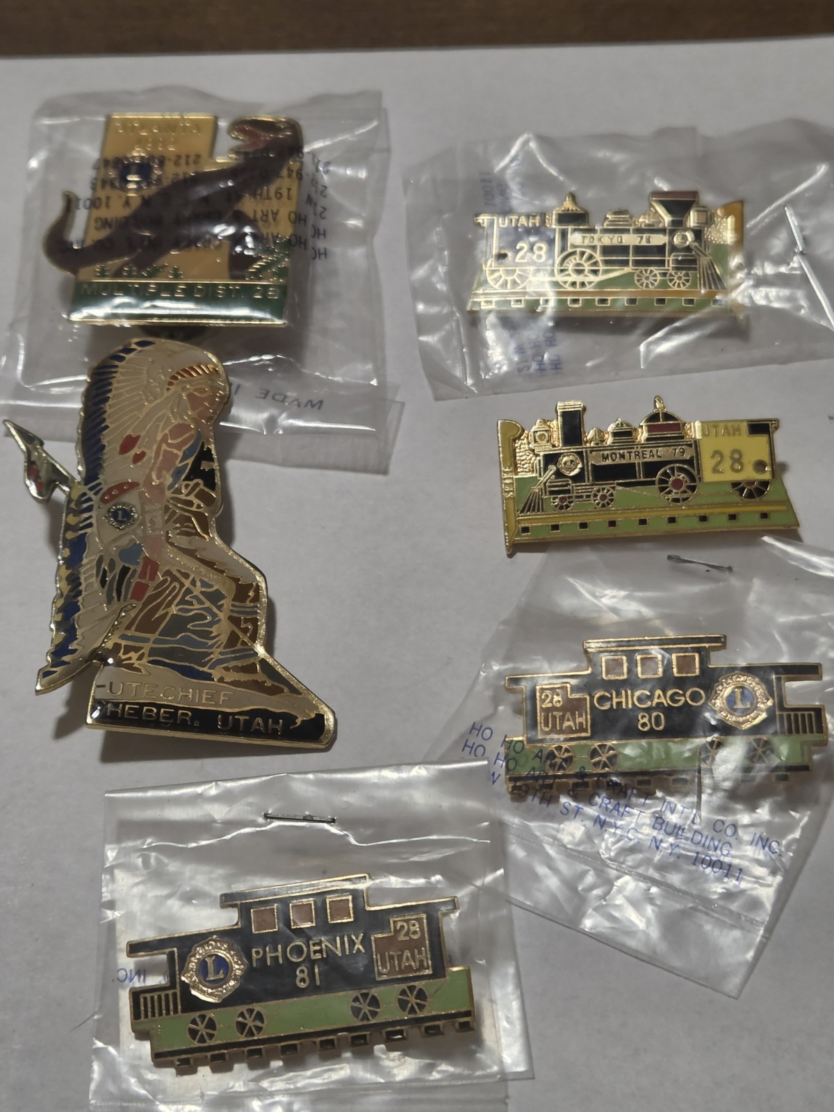 Vintage Lions Club Pins Lot 6 - Utah 28 Train Set Tokyo 78 Montreal 79...