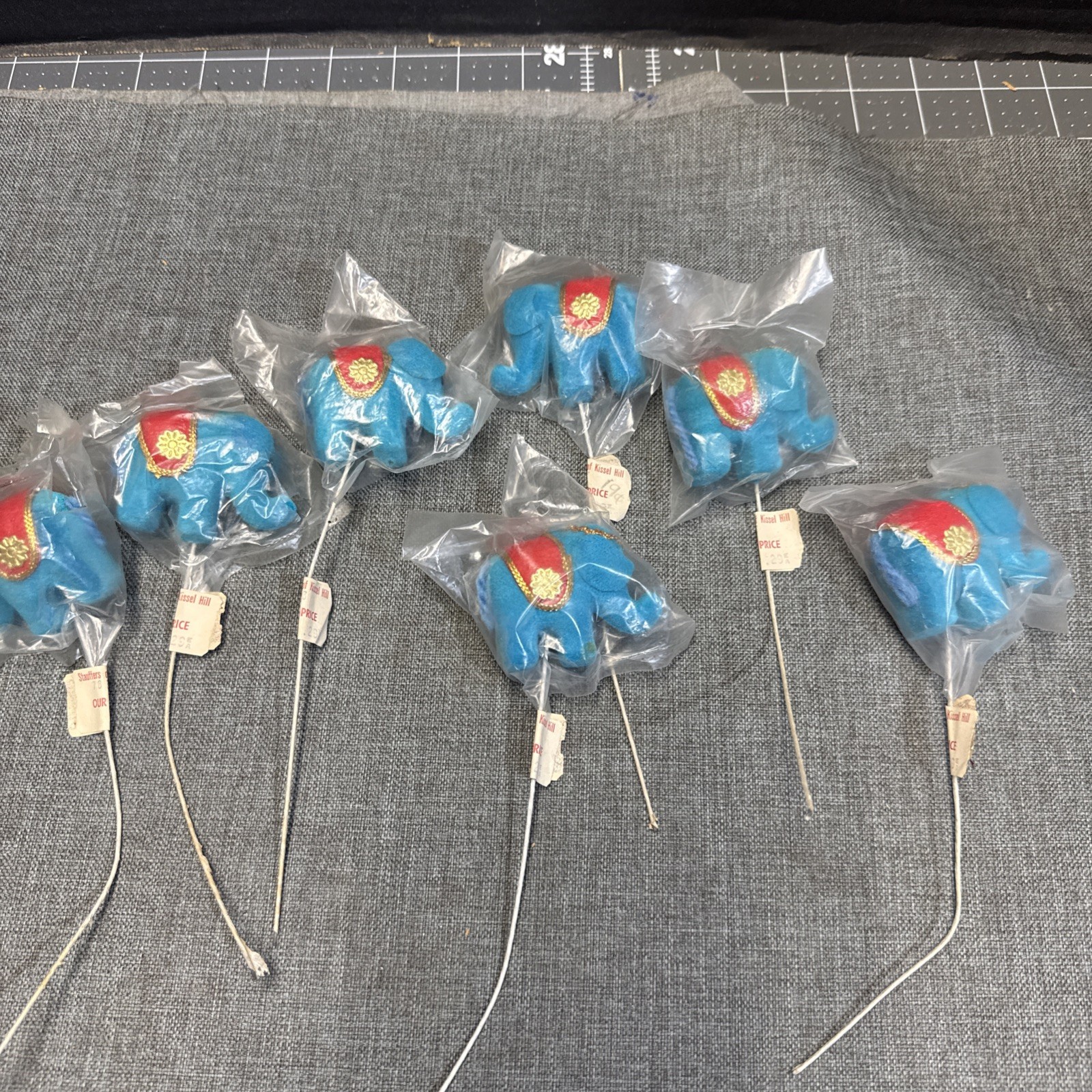 lot of 7 vintage NOS flocked blue elephant picks lot of 7 vintage NOS flocked blue elephant picks